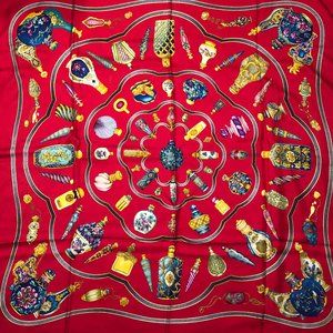 Hermès Silk Scarf with Decorative Bottle Print